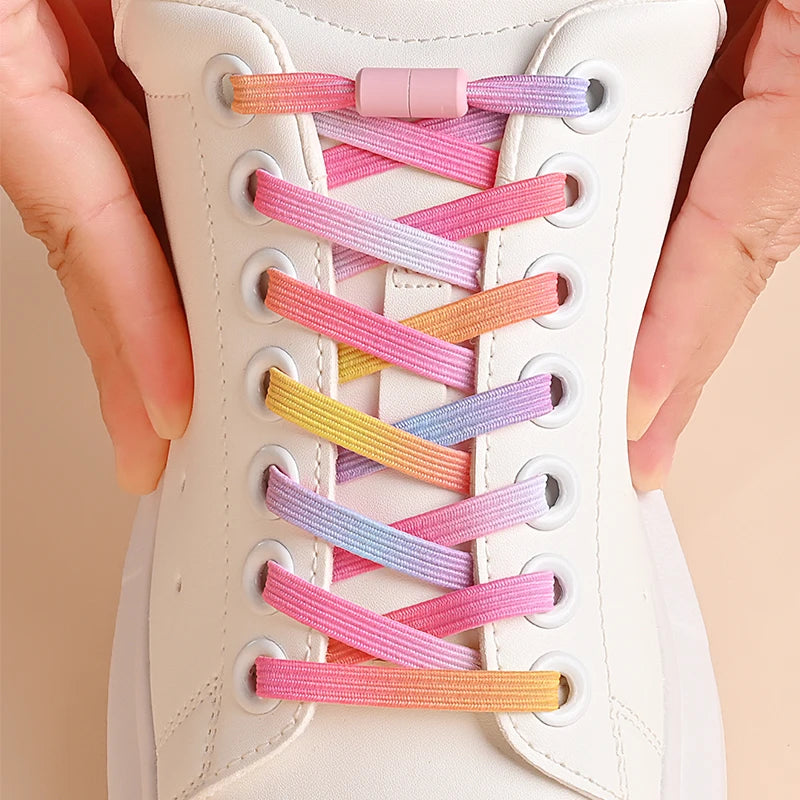 1Pair No Tie Shoe Laces Colorful Buckle Shoelaces Pearl Light Colorful Fashion Without Ties Elastic Laces Sneaker Kids Adult