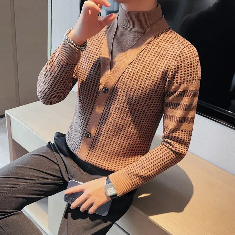 British Style Autumn Winter New Turtleneck Sweater for Men Clothing Simple Slim Fit Long Sleeve Knitted Pullovers Pull ZL370