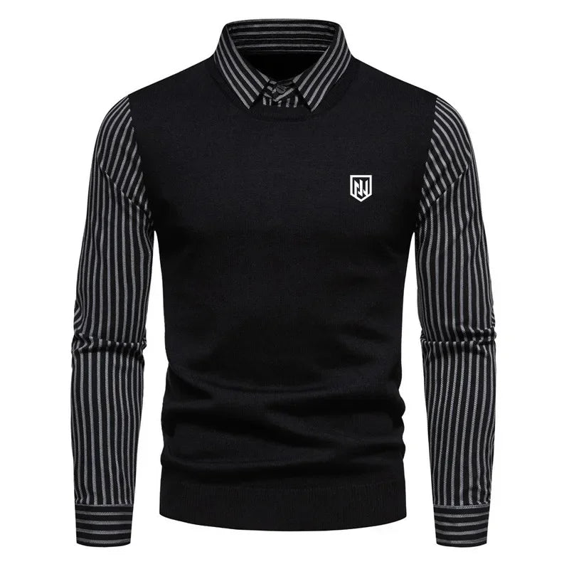 Fashion Fake Two Items Sweaters Shirt Men Golf Clothing Luxury Brand Golf Knit Men Golf Wear 2024 Autumn Casual Long Sleeves Top