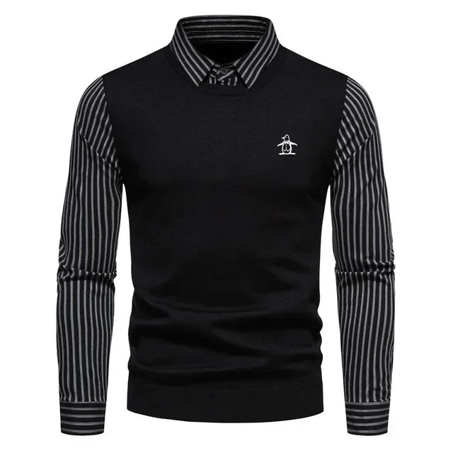 Fashion Fake Two Items Sweaters Shirt Men Golf Clothing Luxury Brand Golf Knit Men Golf Wear 2024 Autumn Casual Long Sleeves Top