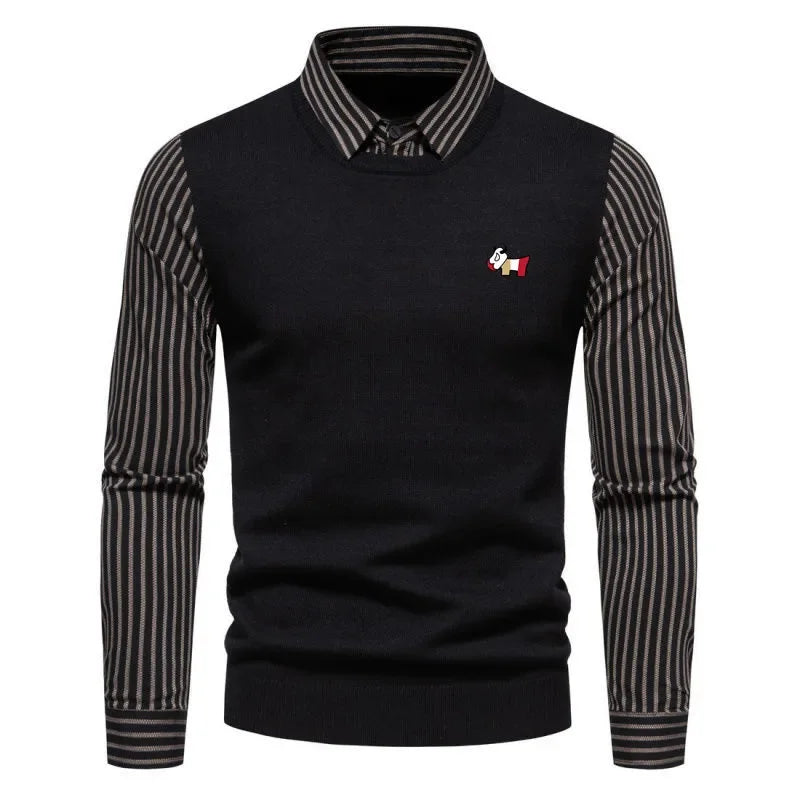 Fashion Fake Two Items Sweaters Shirt Men Golf Clothing Luxury Brand Golf Knit Men Golf Wear 2024 Autumn Casual Long Sleeves Top