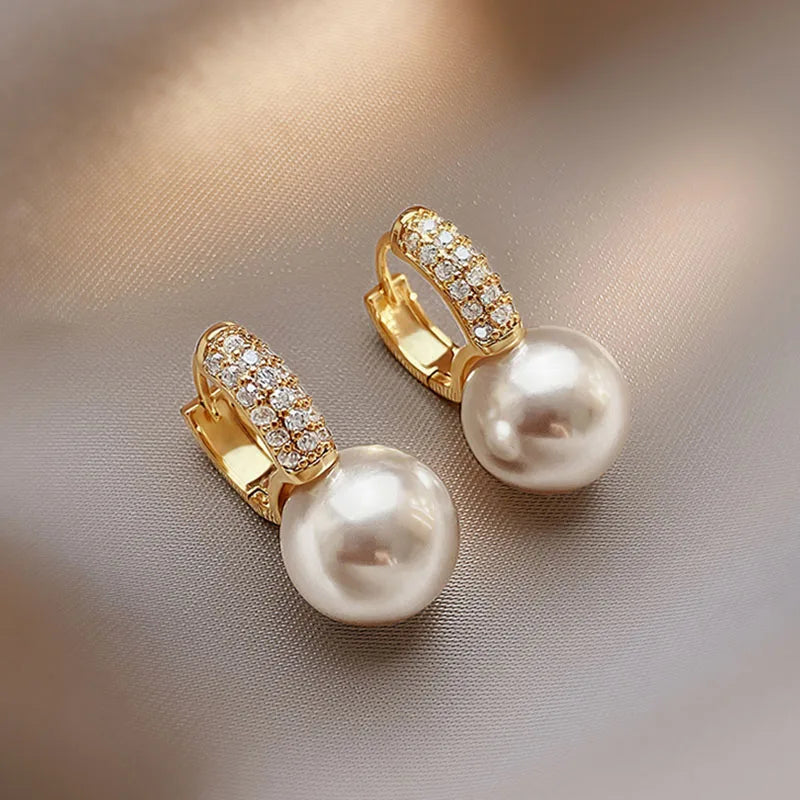 2024 Korean New Simple Temperament Circle Pearl Earrings Fashion Small Versatile Earrings Women's Jewelry